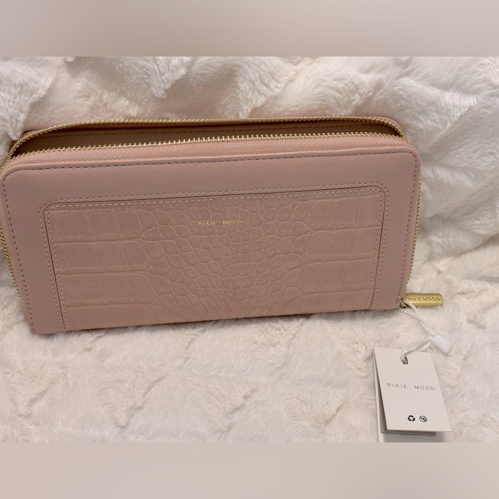 Pixie Mood Blush Pink Croc-Embossed Zip Wallet